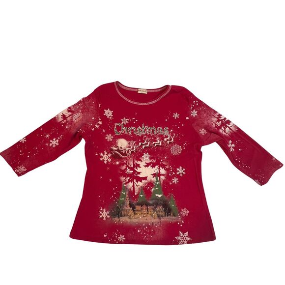 Studio Gem Tops - Studio Gem Top Women Large Ugly Christmas Tree Holiday Festive Snow Flakes Shirt